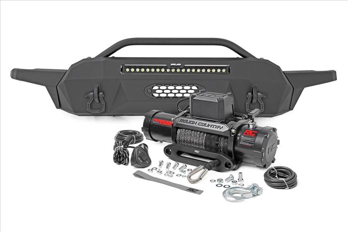 Front Bumper Hybrid 20 Inch Black LED 9500-Lb Winch Syn Toyota Tacoma (16-23) Rough Country