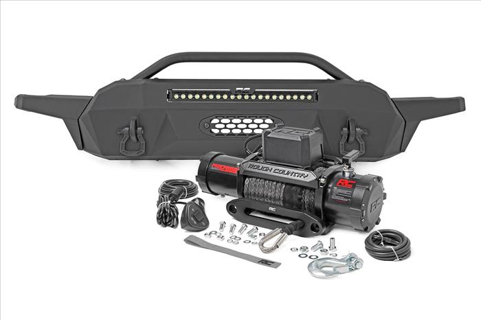 Front Bumper Hybrid 20 Inch Black LED 12000-Lb Winch Syn Toyota Tacoma (16-23) Rough Country