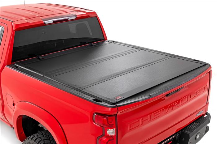 Hard Tri-Fold Flip Up Bed Cover 5 Foot 10 Inch Bed Chevy/GMC Sierra 1500 (19-26)/Silverado 1500 (19-26) Rough Country