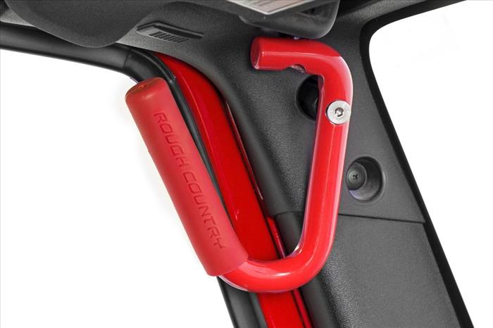 Grab Handles Steel Front Red Jeep Wrangler JK/Wrangler Unlimited (07-18) Rough Country