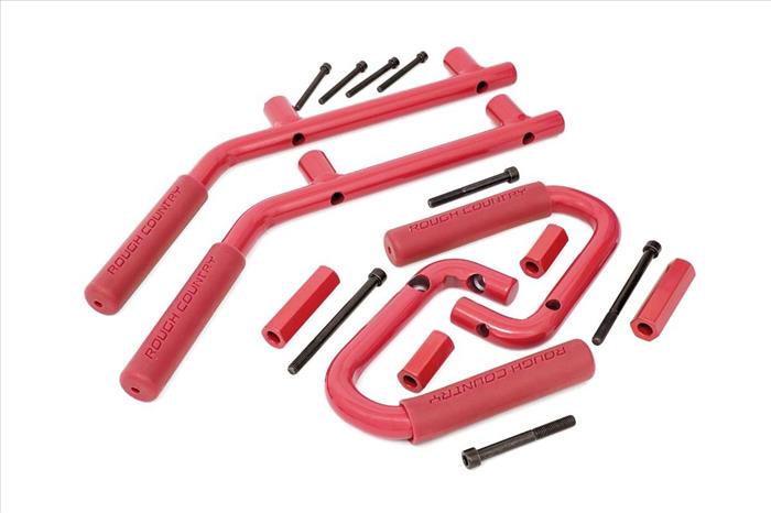 Grab Handles Steel FR & RR Red Jeep Wrangler JK/Wrangler Unlimited (07-18) Rough Country