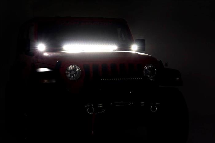 LED Light Kit Hood Mount 30 Inch Black Single Row Jeep Gladiator JT/Wrangler JL (18-26) Rough Country
