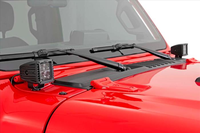 LED Light Kit Cowl Mount 2 Inch Black Pair Amber DRL Jeep Gladiator JT/Wrangler JL (18-26) Rough Country