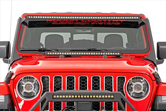 LED Light Kit Windshield 50 Inch Black Single Row WHT DRL Jeep Gladiator JT/Wrangler JL (18-26) Rough Country