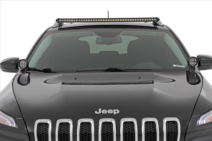 LED Light Kit Ditch Mount 2 Inch Black Pair White DRL Jeep Cherokee KL (14-21) Rough Country