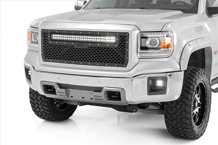 Mesh Grille 30 Inch Dual Row LED Black Amber DRL GMC Sierra 1500 (14-15) Rough Country