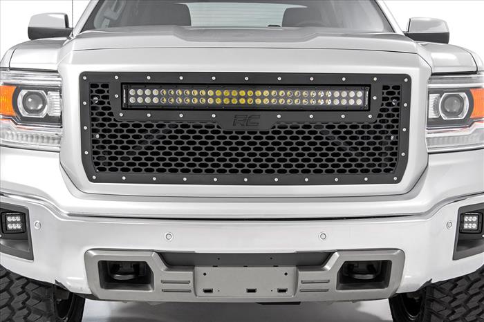 Mesh Grille 30 Inch Dual Row LED Black White DRL GMC Sierra 1500 (14-15) Rough Country