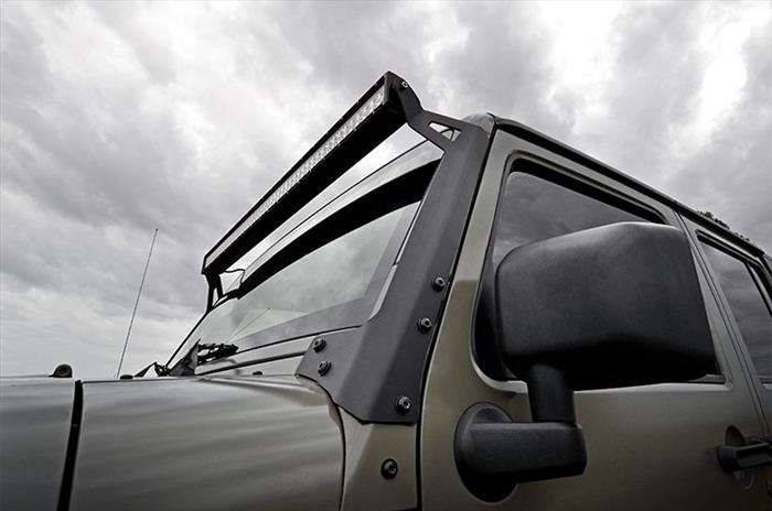 LED Light Kit Windshield Mount 50 Inch Black Dual Row Jeep Wrangler JK (07-18) Rough Country
