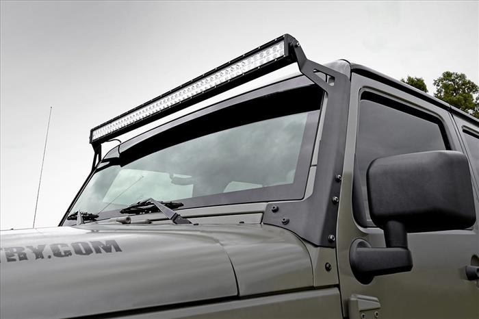 LED Light Windshield Mnt 50 Inch Black Dual Row Amber DRL Jeep Wrangler JK (07-18) Rough Country