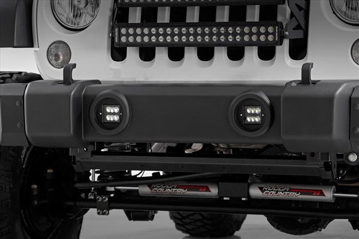 LED Light Kit Fog Mount 2 Inch Black Pair Jeep Wrangler JK/Wrangler Unlimited (10-18) Rough Country
