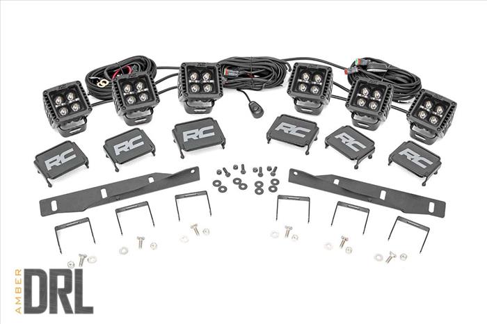LED Light Kit Fog Mount Triple 2 Inch Black Pair Amber DRL Ford Raptor (17-20) Rough Country
