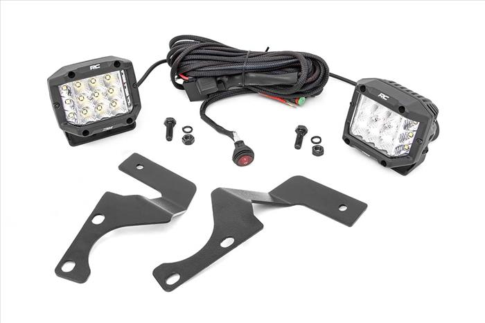 LED Light Kit Ditch Mount 3 Inch Chrome Wide Angle Pair Rough Country