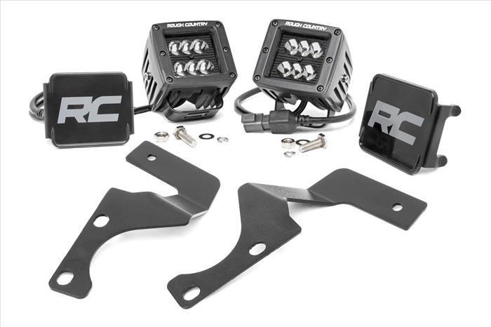 LED Light Kit Ditch Mount 2 Inch Black Flood Pair Toyota 4Runner (10-24) Rough Country