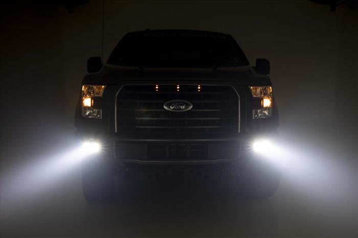 LED Light Kit Fog Mount Dual 2 Inch Black Pairs Flood Ford F-150 (15-17) Rough Country