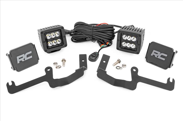 LED Light Kit Ditch Mount 2 Inch Black Pair Spot Chevy Silverado 1500 (19-26) Rough Country
