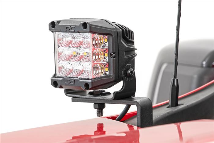 LED Light Kit Ditch Mount 2 Inch Black Pair White DRL Chevy Silverado 1500 (19-26) Rough Country
