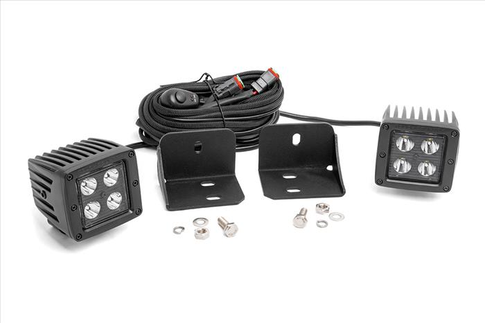 LED Light Cab Mount 2 Inch Black Pair Flood Can-Am Defender HD 5/HD 8/HD 9/HD 10 Rough Country