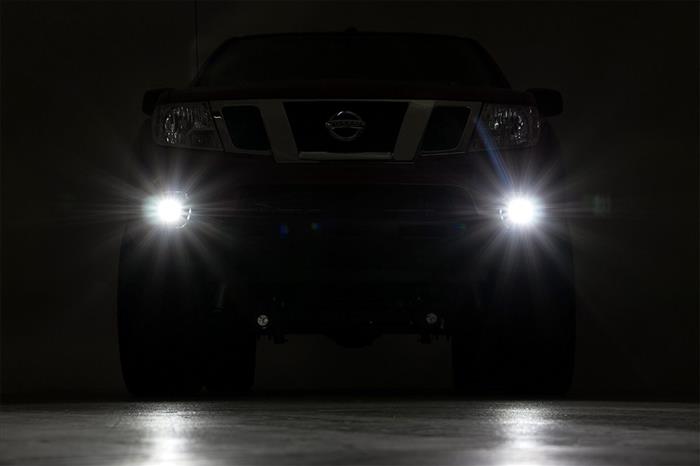 LED Light Kit Fog Mount 2 Inch Black Pair Spot Nissan Frontier (05-20) Rough Country