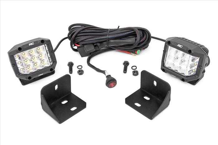 LED Light Rear Cab Mount 3 Inch Chrome Pair Wide Angle Can-Am Defender HD 5/HD 8/HD 9/HD 10 Rough Country
