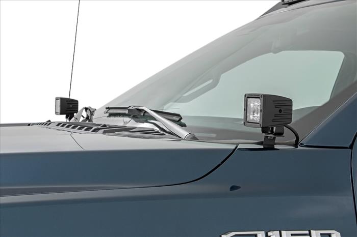 LED Light Kit Ditch Mount 2 Inch Black Pair Flood Ford F-150 (15-26)/F-150 Lightning (22-26) Rough Country