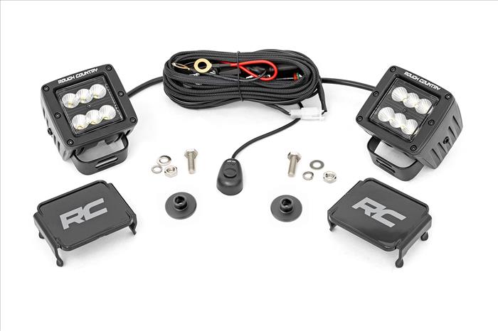 LED Light Kit Ditch Mount 2 Inch Black Pair Flood Pattern Ford Bronco (21-25) Rough Country