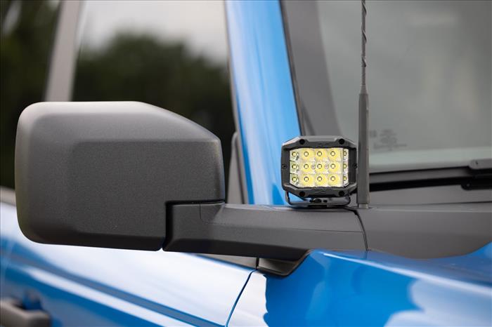 LED Light Kit Ditch Mount 2 Inch Black Pair White DRL Ford Bronco (21-25) Rough Country