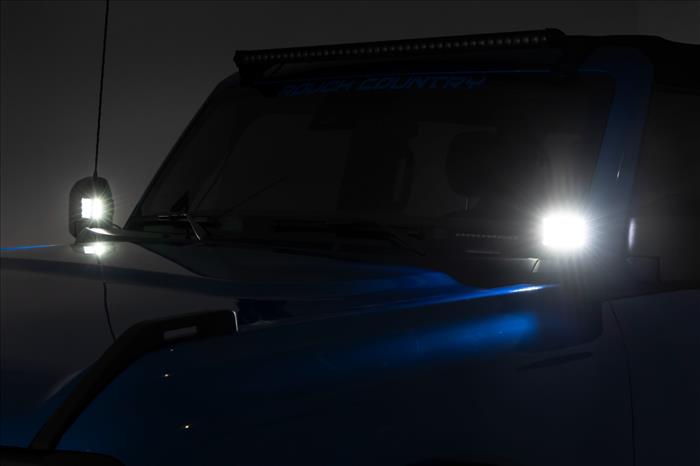 LED Light Kit Ditch Mount 2 Inch Chrome Pair Wide Ford Bronco 4WD (21-25) Rough Country