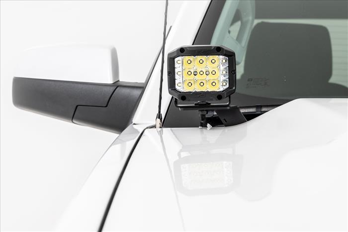 LED Ditch Light Kit 2in Black Pair White DRL Silverado/Sierra 1500 (14-18 & Classic) Rough Country