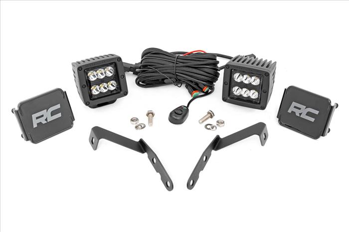 LED Light Kit Ditch Mount 2 Inch Black Pair Spot Chevy 1500 & Silverado/Sierra 2500HD/3500HD (07-14) Rough Country