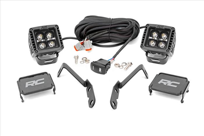LED Light Ditch Mount 2 Inch Black Pair White DRL Chevy 1500 (2007-2013) Rough Country