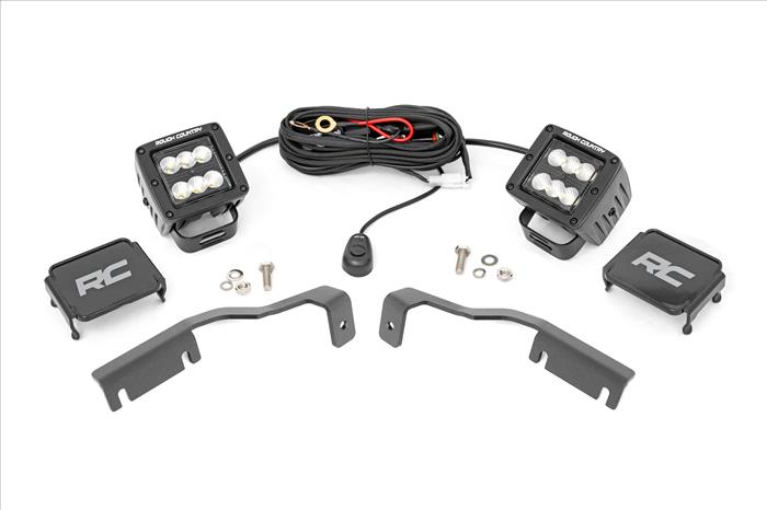 LED Light Kit Ditch Mount 2 Inch Black Pair Flood Nissan Frontier (22-26) Rough Country