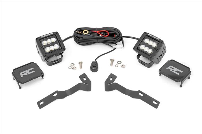 LED Light Kit Ditch Mount 2 Inch Black Pair Flood Toyota Tacoma (16-23) Rough Country
