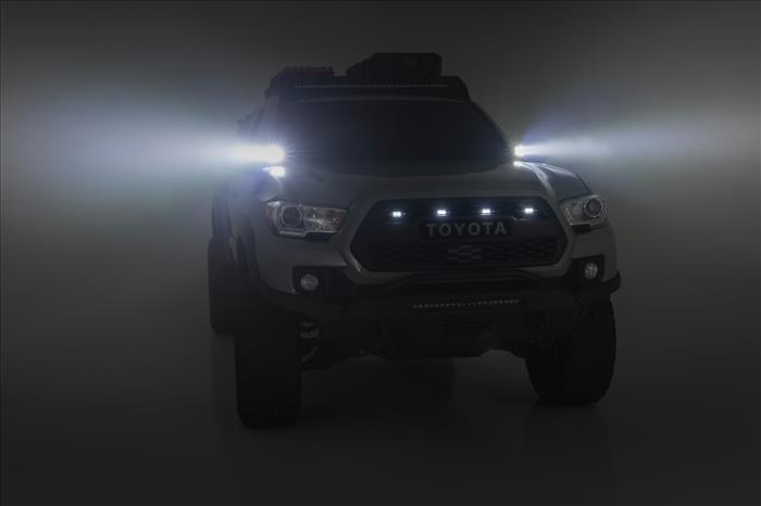 LED Light Kit Ditch Mount 2 Inch Black Pair Flood Toyota Tacoma (16-23) Rough Country