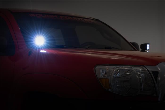 LED Light Kit Ditch Mount 2 Inch Black Pair White DRL Toyota Tacoma (05-15) Rough Country