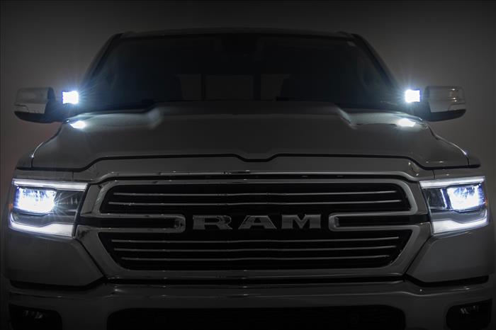 LED Light Kit Ditch Mount 2 Inch Black Pair Flood Ram 1500 2WD/4WD (19-26) Rough Country