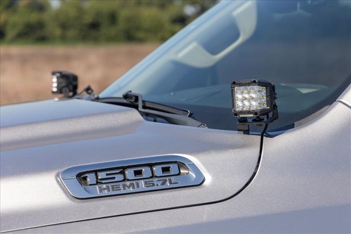LED Light Kit Ditch Mount Black Series Round 3.5 Inch Amber DRL Ram 1500 (19-26) Rough Country