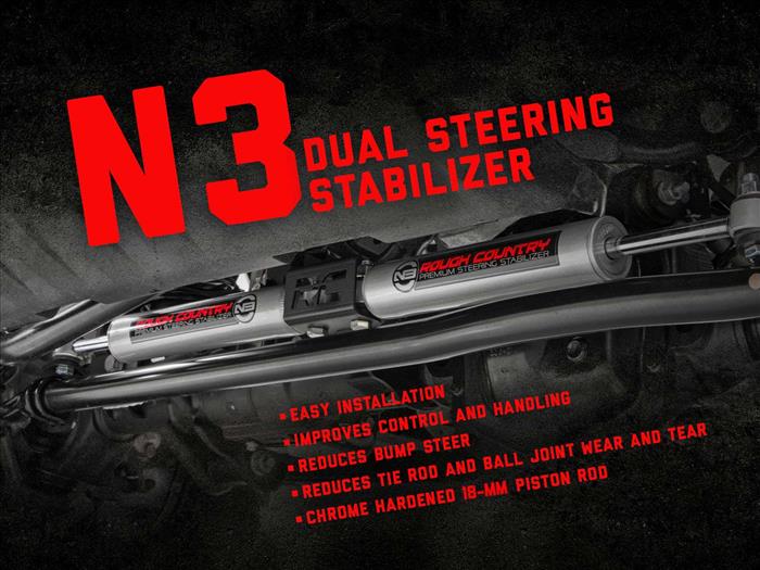 N3 Steering Stabilizer Dual 2.5-8 Inch Lift Ram 2500 (14-26)/3500 (13-26) Rough Country