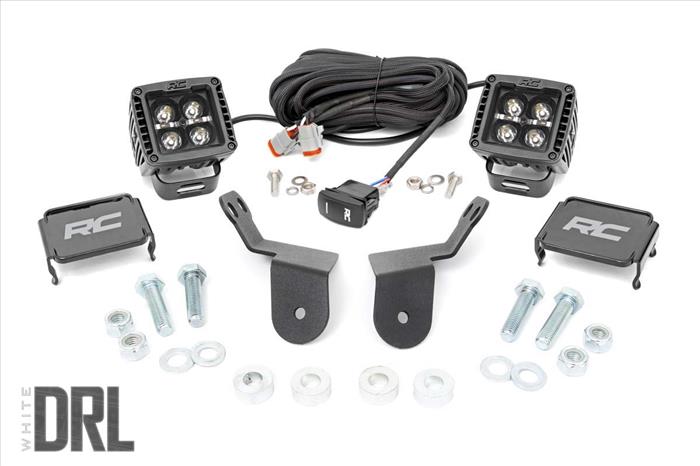 LED Light Kit Cage Mount 2 Inch Black Pair White DRL Honda Pioneer 1000/Pioneer 1000-6 Rough Country