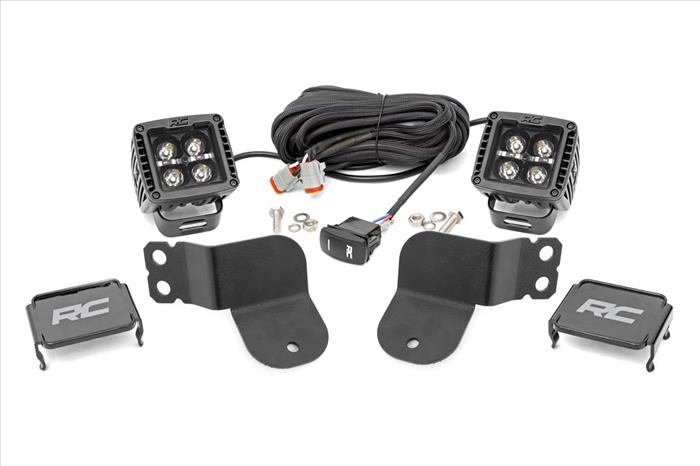 LED Light Kit Cage Mount 2 Inch Black Pair White DRL Polaris General XP 4 1000 Rough Country