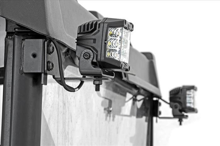 LED Light RR Cage Mount 2 Inch Black Flood Pair Polaris Ranger 1000/Ranger XP 900/1000 Rough Country