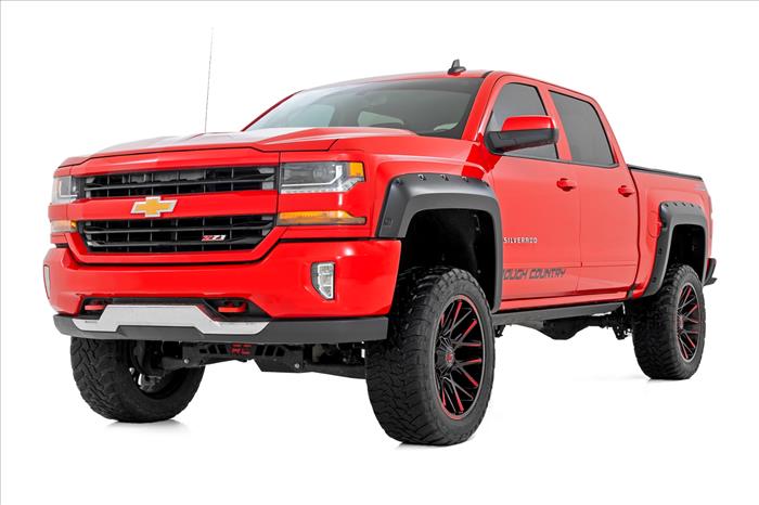 Pocket Fender Flares 5 Foot 9 Inch Bed G9K Satin Steel Chevy Silverado 1500 (14-18 & Classic) Rough Country