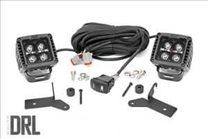 LED Light Kit Hinge Mount 2 Inch Black Pair White DRL Jeep Gladiator JT/Wrangler JL (18-26) Rough Country