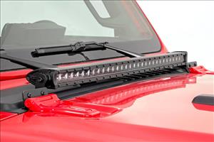 LED Light Kit Hood Mount 30 Inch Black Single Row Jeep Gladiator JT/Wrangler JL (18-26) Rough Country