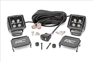 LED Light Kit Cowl Mount 2 Inch Black Pair Amber DRL Jeep Gladiator JT/Wrangler JL (18-26) Rough Country