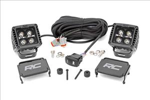 LED Light Kit Cowl Mount 2 Inch Black Pair White DRL Jeep Gladiator JT/Wrangler JL (18-26) Rough Country