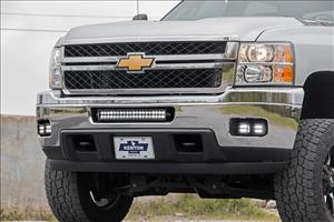 LED Light Kit Fog Mount 2 Inch Black Pair Amber DRL Chevy Silverado 2500 HD/3500 HD (11-14) Rough Country
