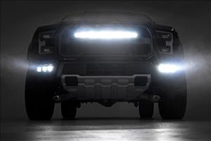 LED Light Kit Fog Mount Triple 2 Inch Black Pair Amber DRL Ford Raptor (17-20) Rough Country
