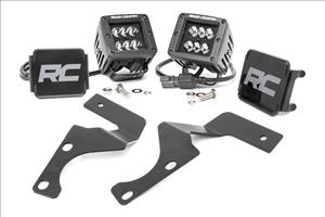 LED Light Kit Ditch Mount 2 Inch Black Flood Pair Toyota 4Runner (10-24) Rough Country