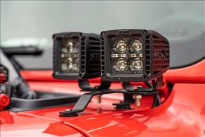 LED Light Kit Quad Cowl Mount 2 Inch Black Amber DRL Jeep Gladiator JT/Wrangler JL (18-26) Rough Country