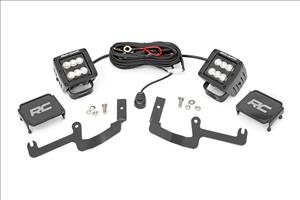 LED Light Kit Ditch Mount 2 Inch Black Pair Flood Chevy Silverado 1500 (19-26) Rough Country